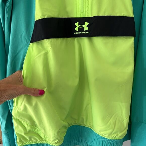 Under Armour Womens Off-Pitch Anorak 2.0 Jacket Hoodie Turquoise Lime Green Sz M - Picture 8 of 15